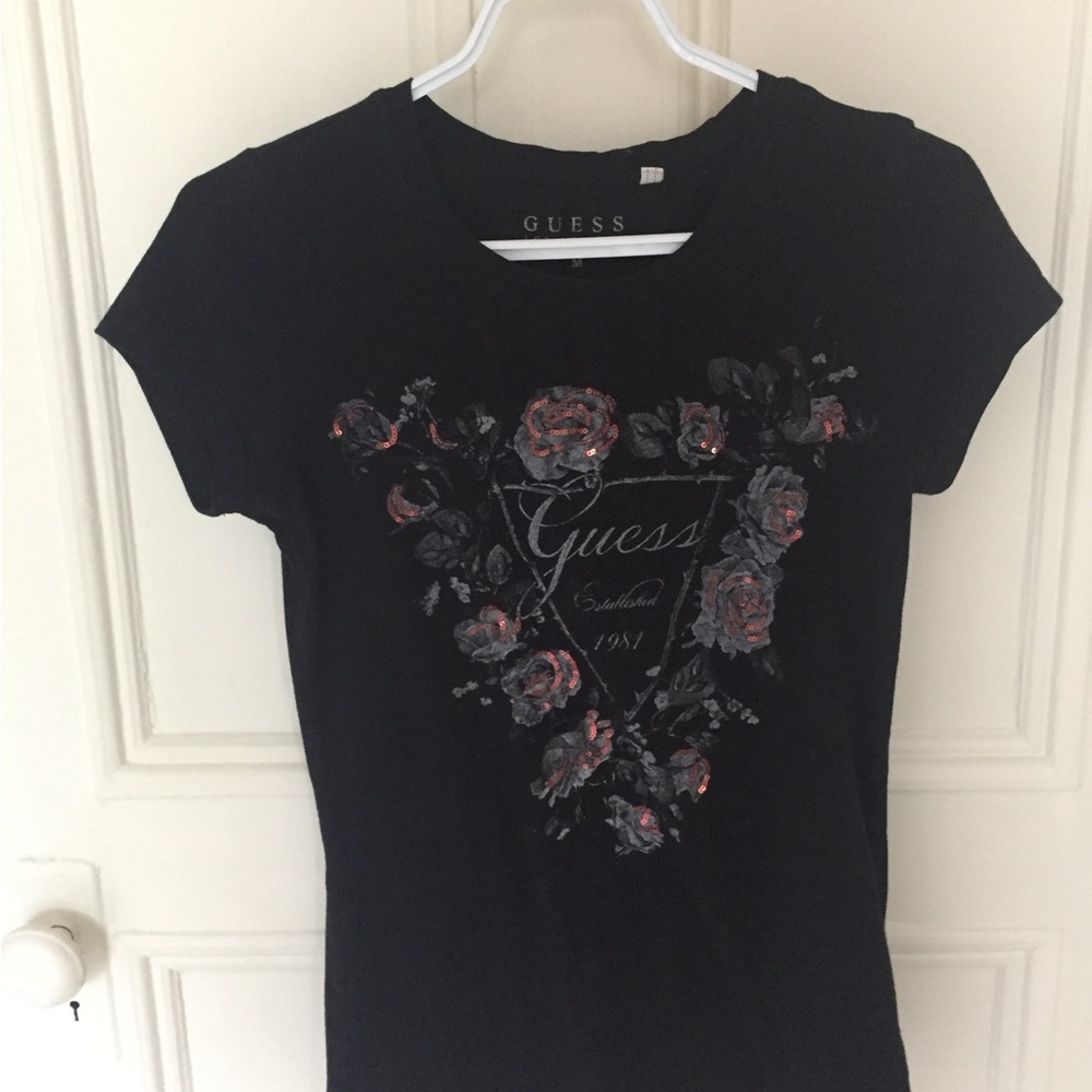 Guess Black Fitted Graphic Polo Tee